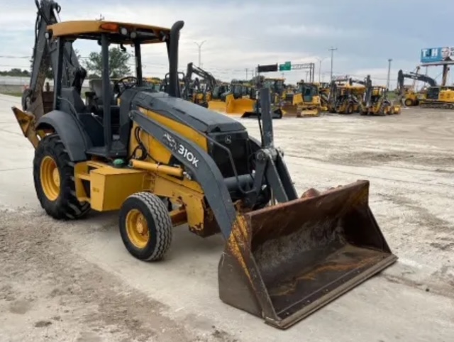 John Deere 310K backhoe loader front view
